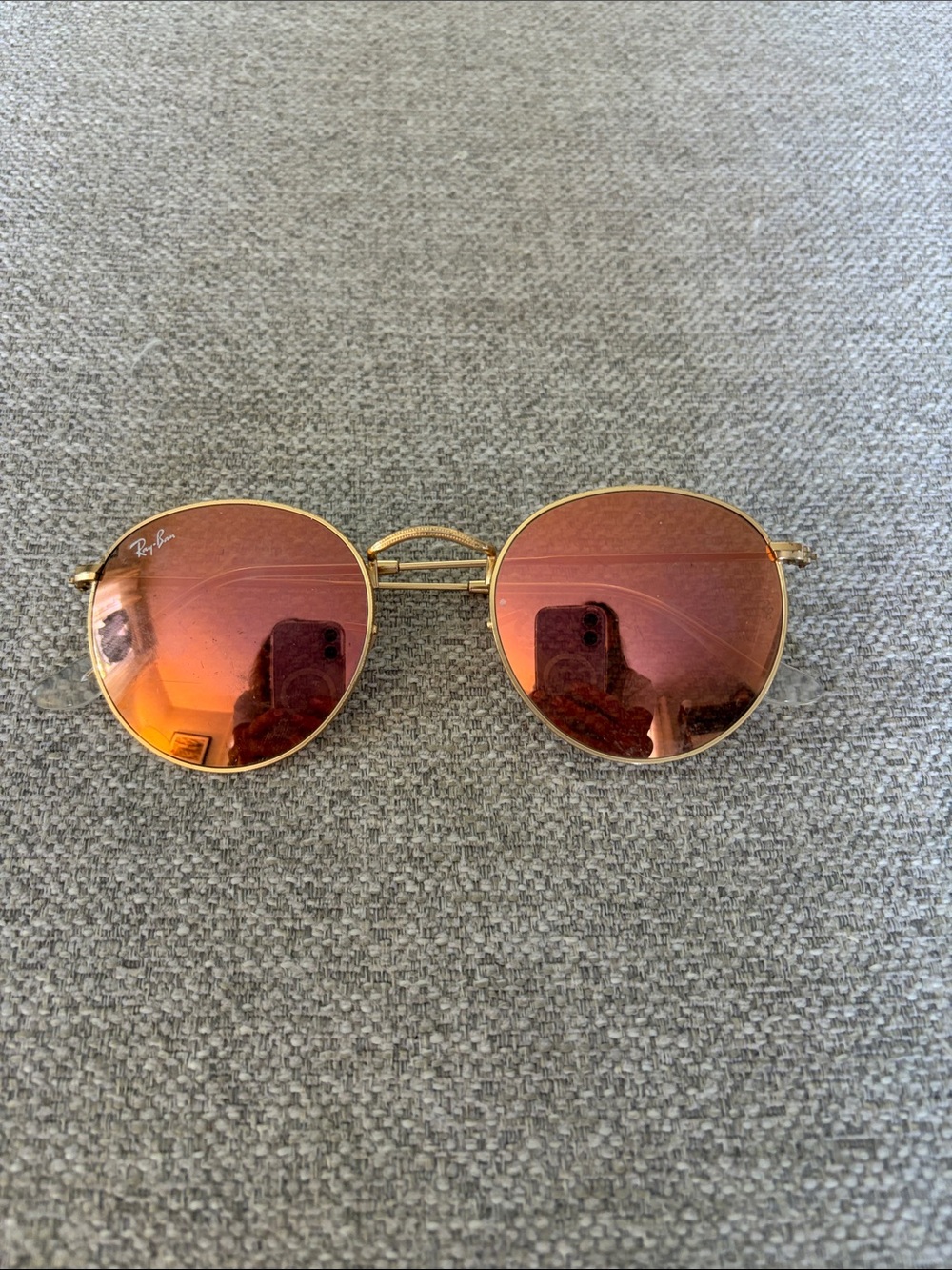 Ray-Ban Gold Frame Sunglasses with Rose-Orange Mirrored Lenses